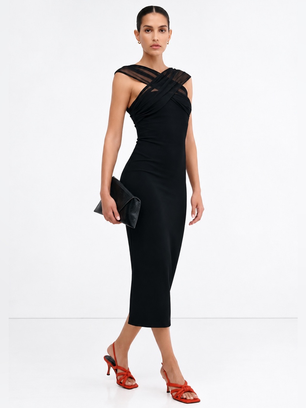 Marcella NYC Waldorf Dress European Ponte & Mesh Midi Size Small